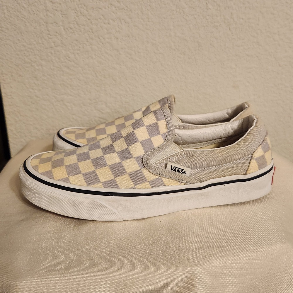 Vans Classic Slip-On Checkerboard Grey Off White Sneakers Womens 5 508731
